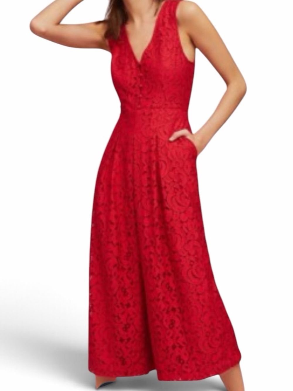 Anthropologie Moulinette Soeurs "Jaeda" Red Lace Sleeveless Wide-Leg Jumpsuit 5